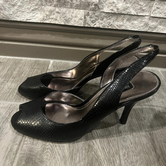 Style & Co size 9 1/2 black dressy sling back peep toe heels - Picture 4 of 7